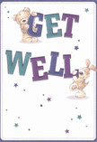Overflowing with softness and bright encouragement, this get well card design is a scene of heartening companionship reminiscent of Mayfair's neighbourly charm. The focal point is a gentle bear with textured, caramel-hued fur, balanced atop bold indigo letters spelling 'GET'-its eyes glimmering with empathy. Below, a delightful puppy, fluffy ears askew, leans into the vibrant teal-coloured 'WELL,' evoking the feeling of a warm embrace. As if to mirror the magic found in a bespoke Congreve Street bouquet, playful stars in iridescent purples and soothing blues float around them, conjuring hope and playful whimsy amid a spotless cream background. Every line and curve is infused with a nurturing, joyful spirit, reminding me of the careful touch applied to each arrangement at Florist Mayfair. The textures are so vivid-the bear's plush coat and the puppy's silken ears-that one almost feels their softness, conjuring a sense of gentle support perfect for those on the mend. Altogether, this card pairs beautifully with fresh local flowers for delivery across Mayfair, offering a tangible spark of hope and heartfelt kindness.